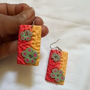 Colorful Floral Rectangular Earrings